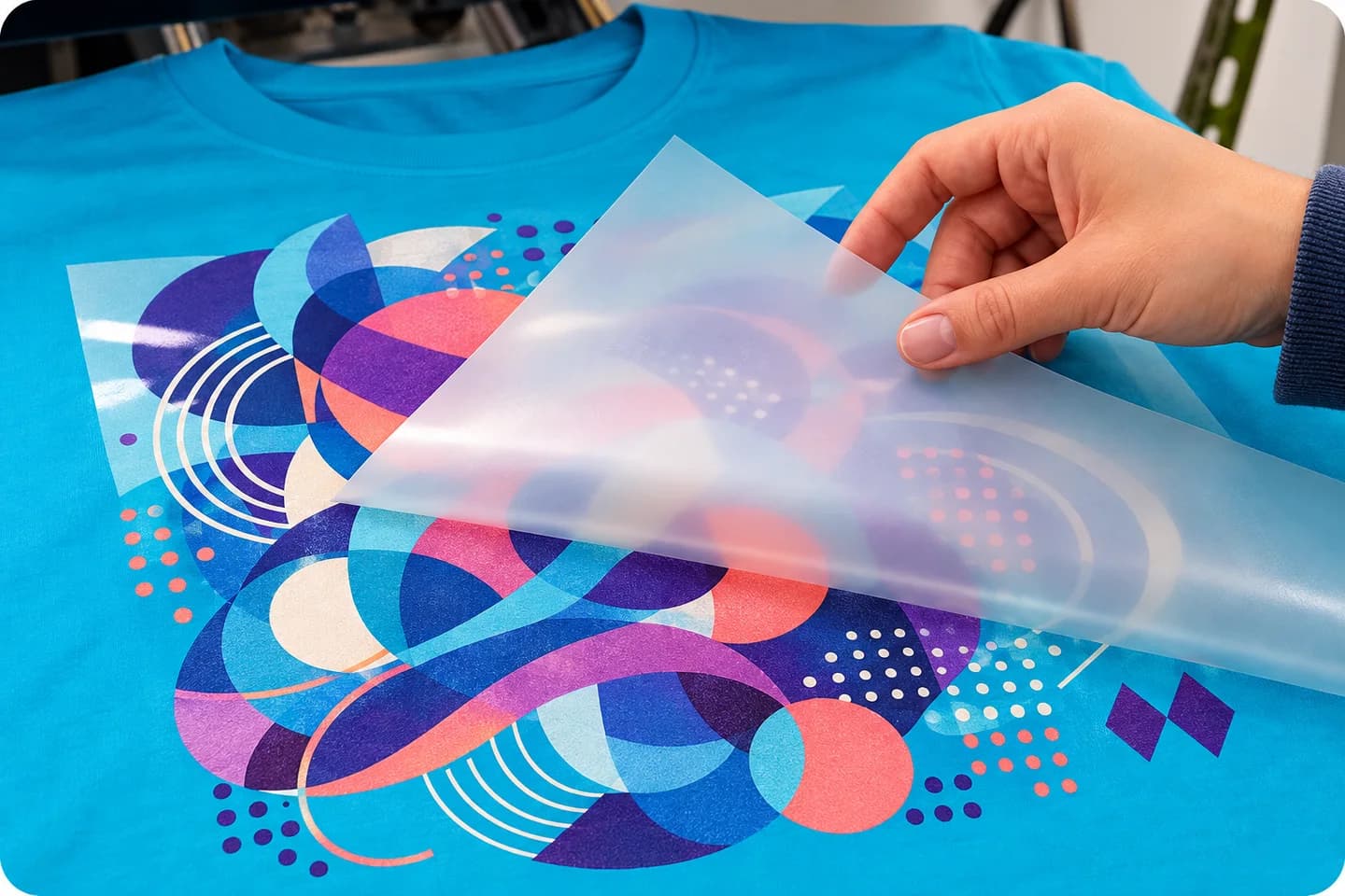 Transferencia DTF multicolor sobre una camiseta